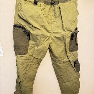 Men's Khaki Cargo Pants with Black Accents